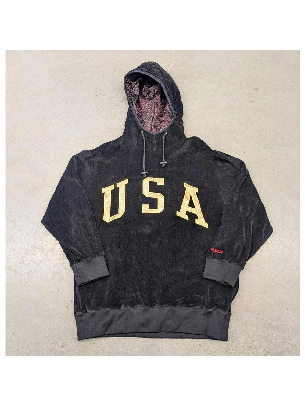 Vintage Ralph Lauren Polo Sport Black Velour USA hoodie